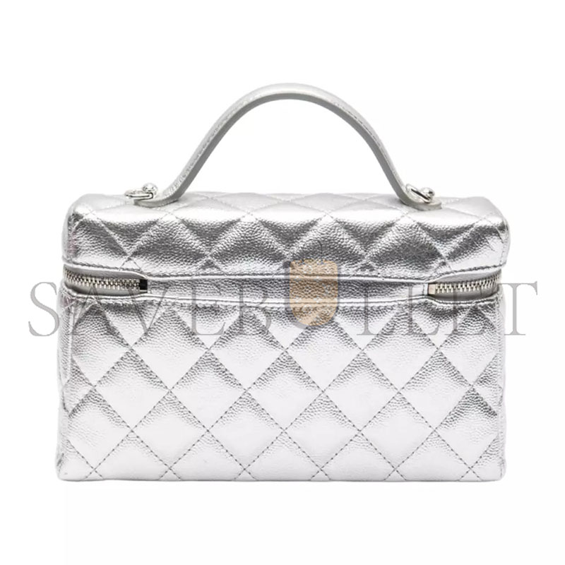 CHANEL VANITY CLUTCH WITH CHAIN CAVIAR SILVER METALLIC AP96126 (19.5*17*5cm)
